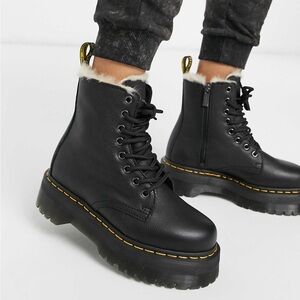 Dr. Marten Women’s Black Leather Fur Lined Winter Boots Jadon Platform